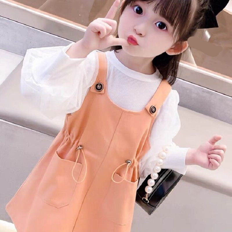 Atasan+Overall Dress Anak Perempuan Fashion Import Motif Saku Tali Serut