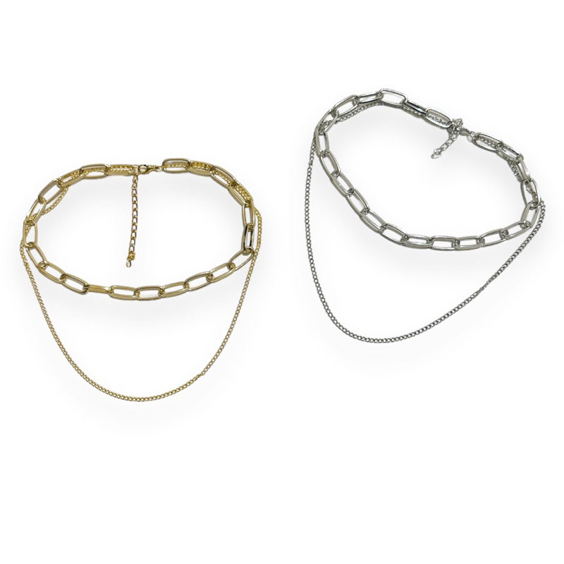 Kalung Double Layer Oval Chain Dua Lapis Multilayer Plain Polos Basic
