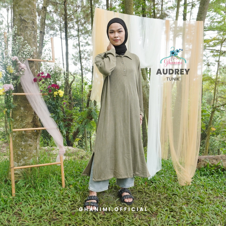 Ghanimi - Audrey Tunik / Tunik knit rib / Tunik lengan panjang kasual formal / atasan kerja / baju kerja / Tunik polos timeless / Tunik slim fit kerah / Tunik panjang hijab