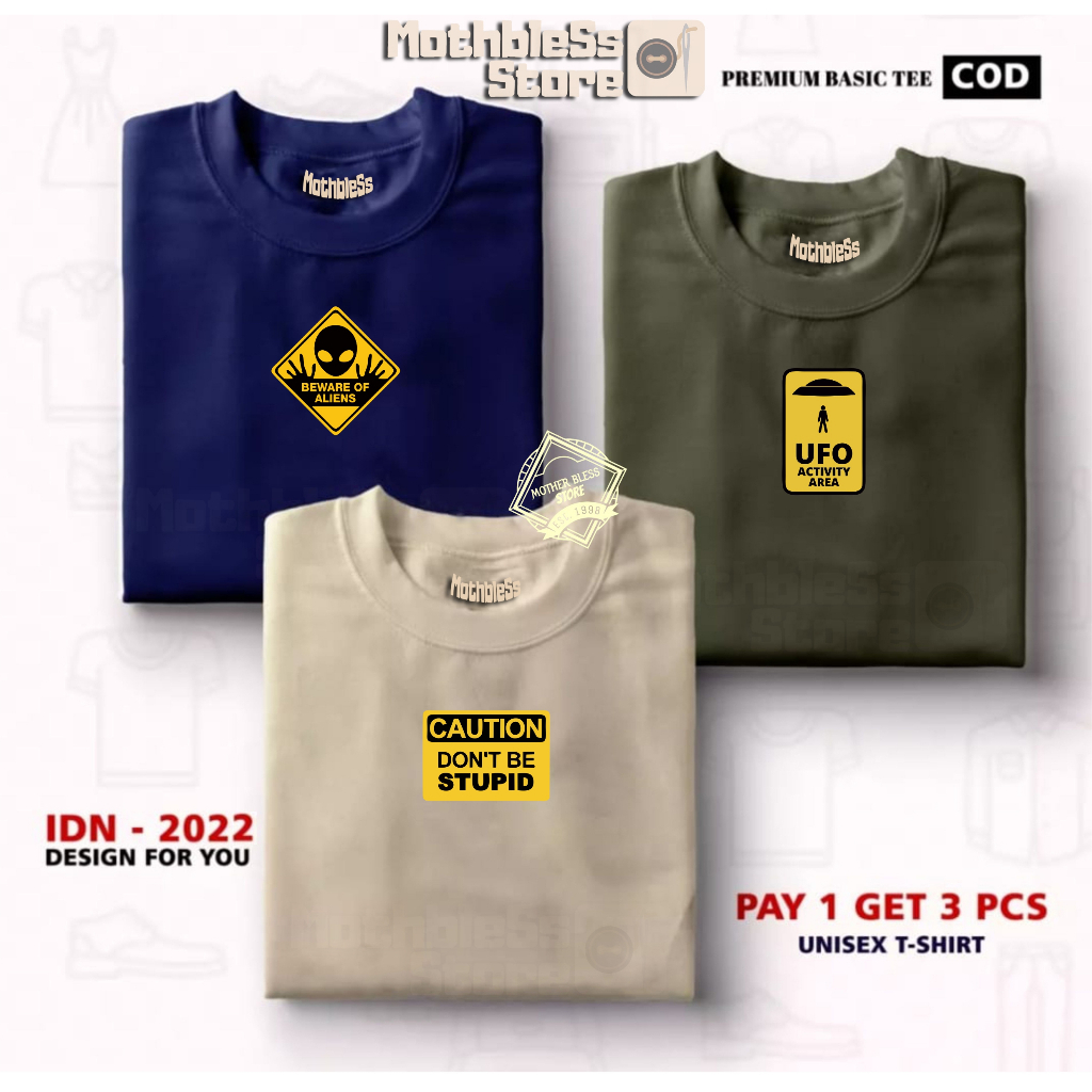 BUY 1 OR 3 PCS(PROMO COD) Kaos Distro Pria Wanita - Kaos Distro ALIENS - T-Shirt Distro UFO - Baju D
