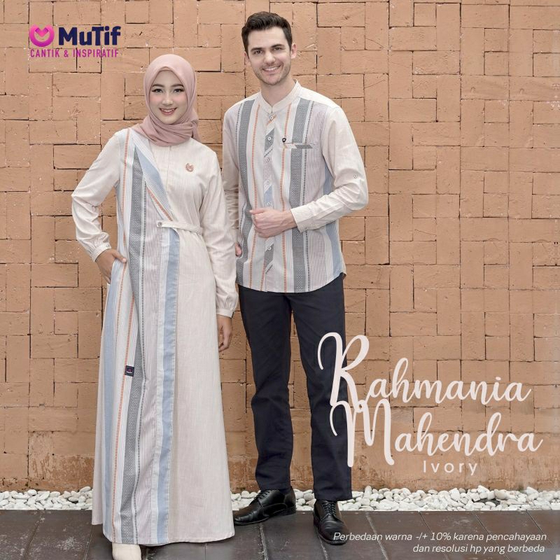 Couple Mutif Rahmania Ivory Pastel Cream Mutif Man Mahendra Baju Muslim Gamis Kemeja Couple Keluarga Family Series Terbaru Ori Lebaran 2023