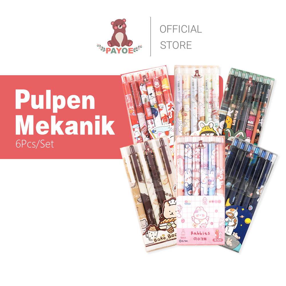 

PAYOE 6Pcs Pulpen Pen Gel Mekanik /Ballpoint Bolpen Gel Mekanik