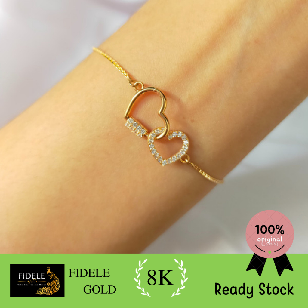Gelang serut Double Love Fashion wanita gelang emas toko surabaya 375 8karat