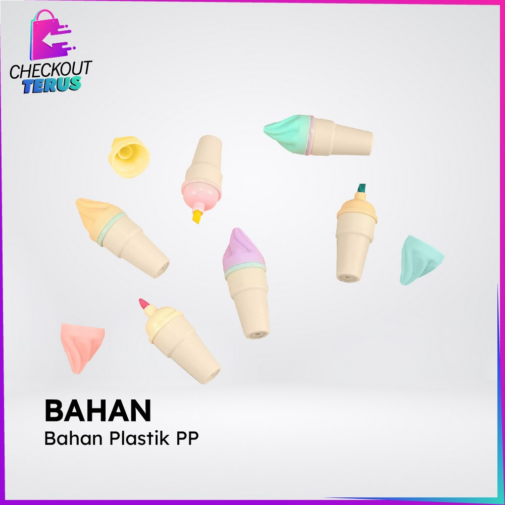 CT A57 Highlighter Pen Es Krim Cone Monas Unik 6IN1 Free Pouch Stationery Alat Tulis Kantor Penanda Berwarna Spidol Highlighter Ice Cream Cone