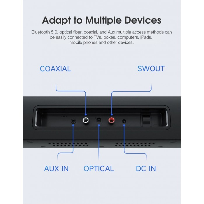 Mi Soundbar 2.1 Home Theatre Subwoofer Sound System - Bluetooth 5.0 - Optical Fiber - Coaxial - Aux