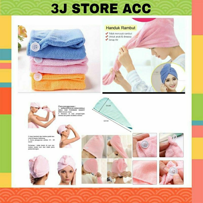 HANDUK KERAMAS HAIRTOWEL HANDUK TURBAN MICROBULU HANDUK KANCING KERAMAS