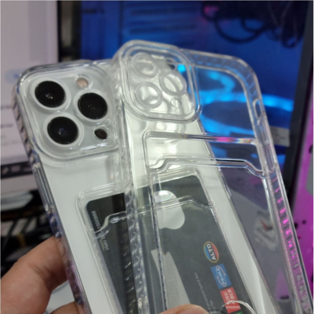 SLOTCARD Soft Case BENING OPPO Reno8 8-5G 8Z 8Pro Reno 7 7-5G 7Z Reno6 4G 6-5G Reno5 5F Reno4 Casing Slot Tempat Kartu CARD Softcase CLEAR Airbag Four Air bag Silicone Kondom Karet TPU Plastik Plastic warna Transparant Transparent Reno Z 5 F 4 6 7 8