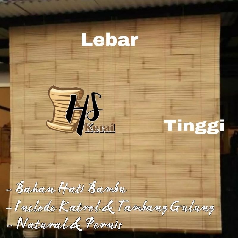 Tirai Bambu T 1M x L 1.5M - Tirai Hati Bambu - Tirai Hati Bambu Gulung - Kerai Putih Bambu - Kerai P