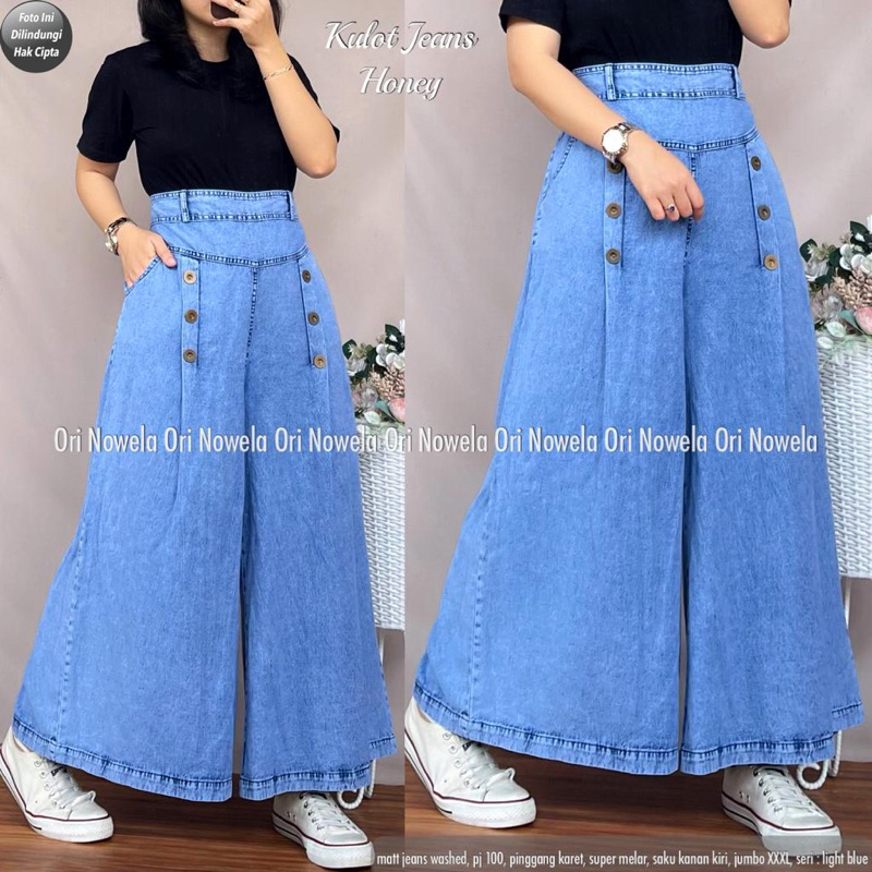 Nowela celana panjang wanita honey jeans | kulot PJ 100 pinggang karet