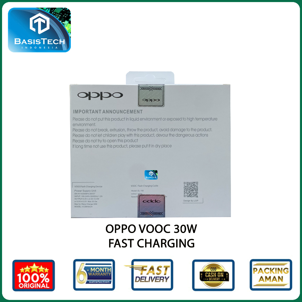 CHARGER OPPO MICRO USB V8 TYPE-C 30W S VOOC ORIGINAL QUALITY