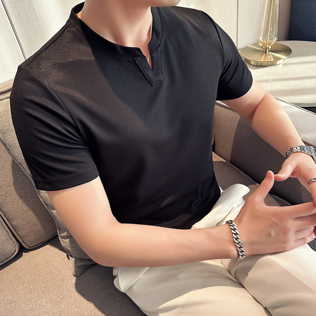 Kaos Pria T shirt Waffle Uniqlo Hitam