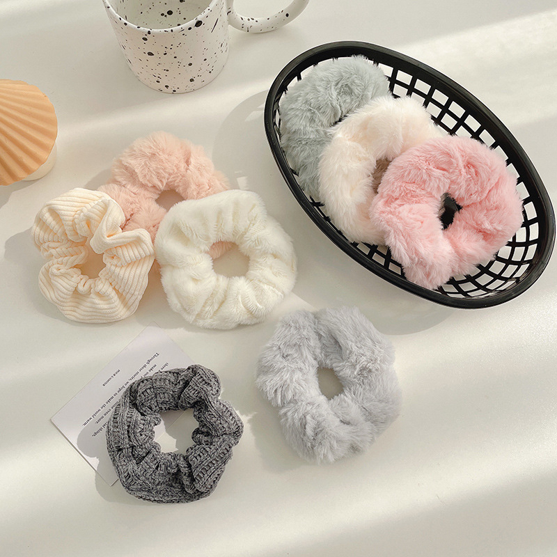 Scrunchies Series Ikat Rambut Kain Ponytail Warna Lucu Model Korea Aksesoris Rambut Wanita Sederhana Bulu-bulu atau Kain