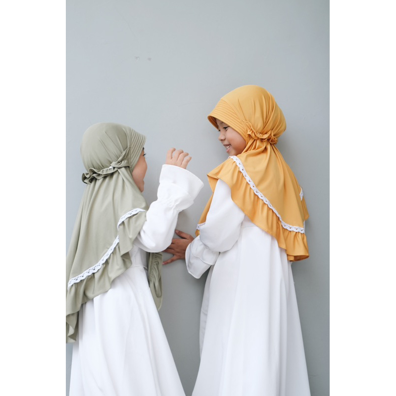 Ghayda Bergo Anak / bergo pad renda anak / kerudung renda / bergo jersey anak