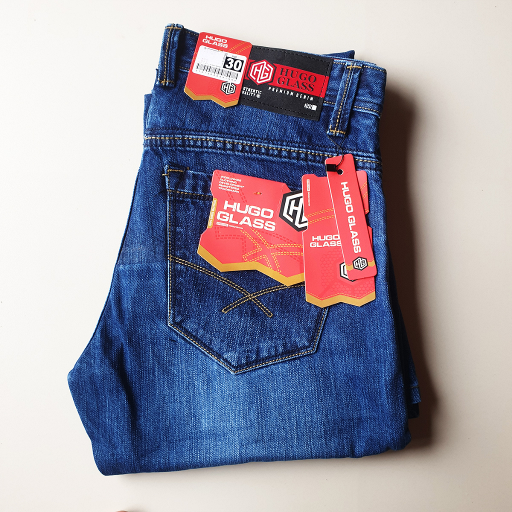 HUGO GLASS - Celana Jeans original wiscer terbaru bluewosh premium denim