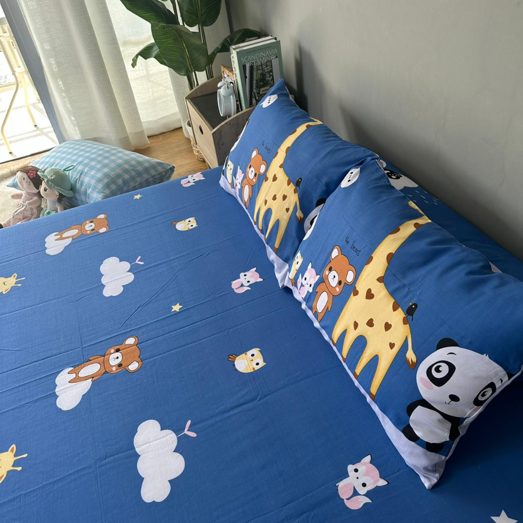 Sprei Anti Geser Katun Lokal CVC | Motif Anak Animal Dream &amp;Happy Dino | ukuran 90 120 160 180x200