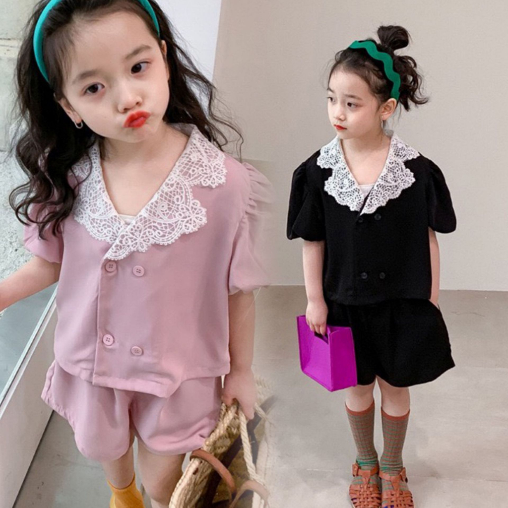 *NEW*  SATU STEL ATASAN DAN BAWAHAN Puff Sleeve Top + Celana Pendek STYLE KOREA MODEL TERBARU ANAK PEREMPUAN