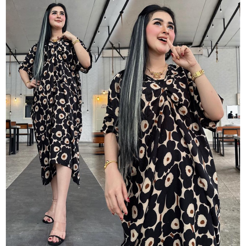 dress kaftan jumbo bunga setrip hitam hitam cokelat DASTER ARAB SUPER JUMBO LD 140 DASTER KEKINIAN SUPER JUMBO | BB 80-110KG