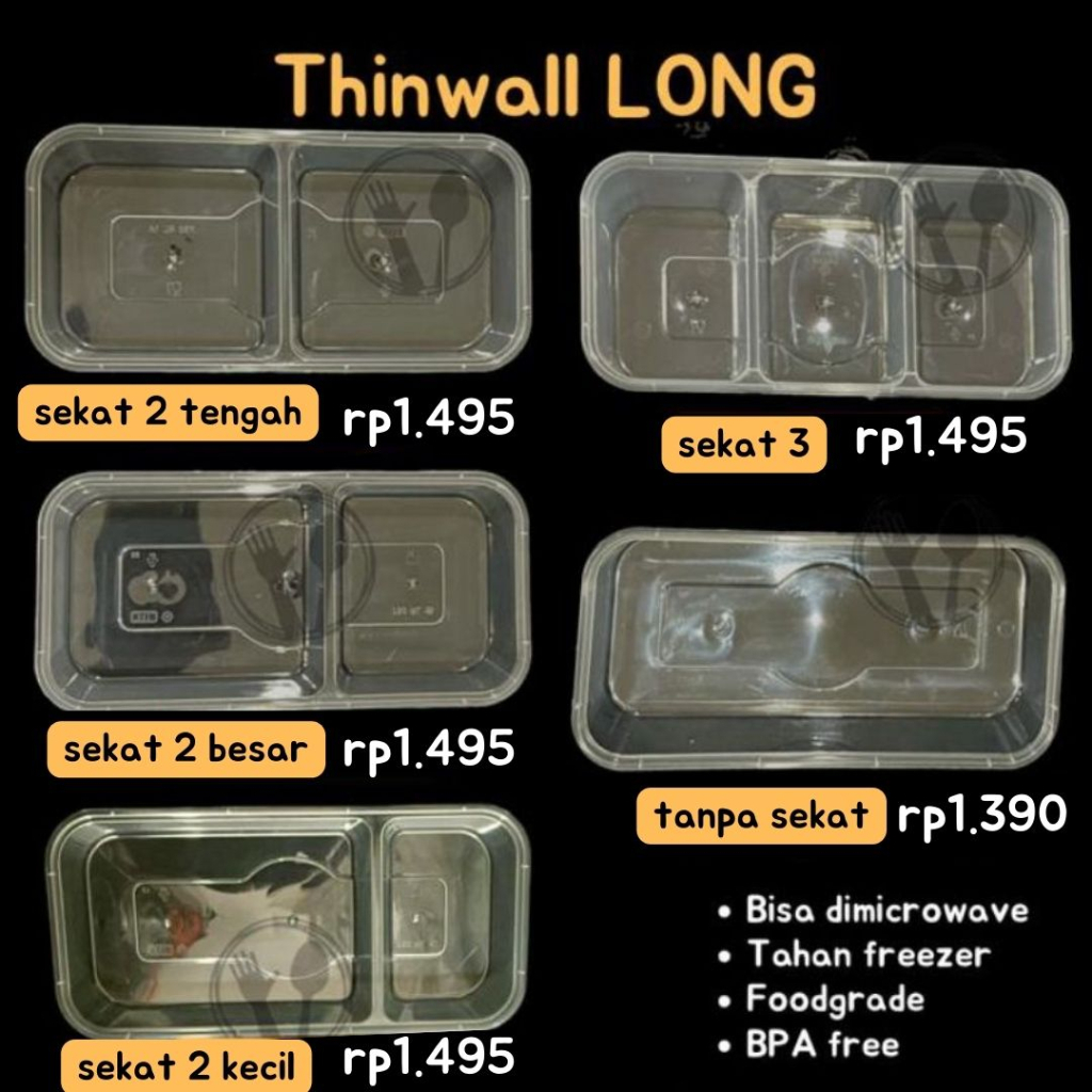 THINWALL LONG THINWALL SATE BOX SATE PLASTIK BENING TRANSPARAN SEKAT 2 SEKAT 3 FOOD CONTAINER BOX