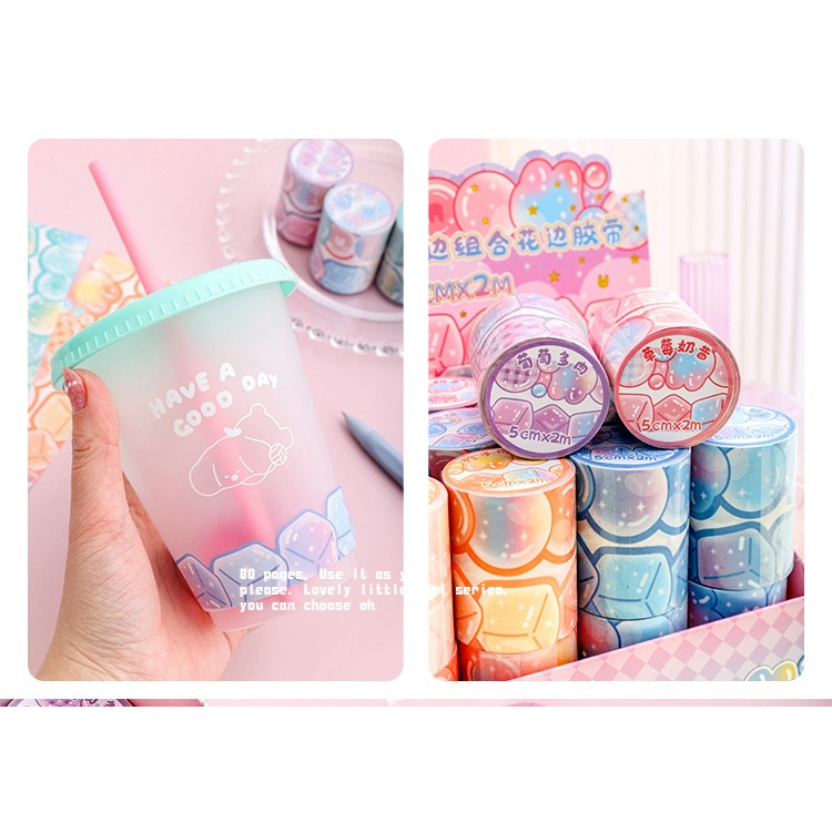 DECORATIVE WASHITAPE KERTAS WASHI MASKING TAPE SELOTIP KERTAS UP AND DOWN DESIGN ICE CUBE CUTE UNTUK HIAS JOURNALING SCRAPBOOK @banyak