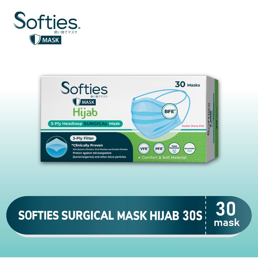 Softies surgical mas Headloop/hijab box isi 30pcs