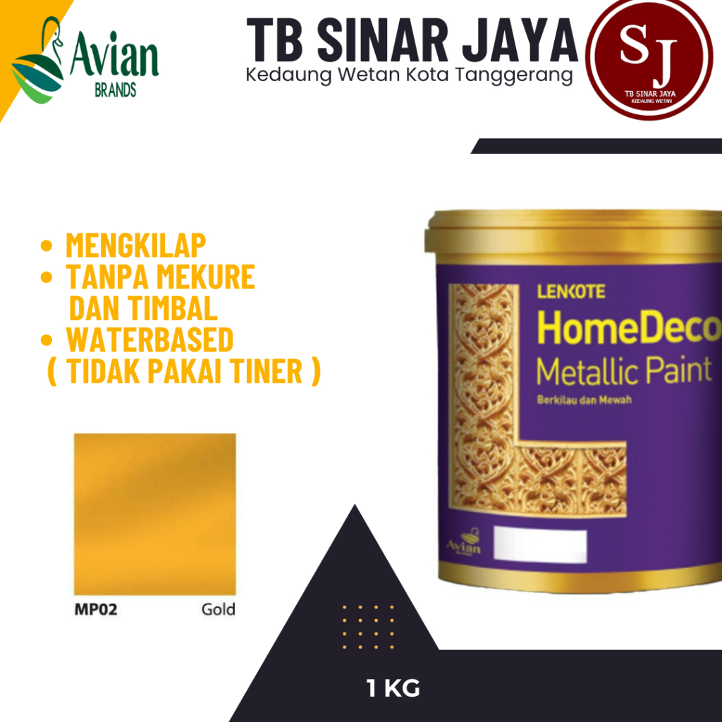 Cat Emas / Lenkote Homedeco Metalic Paint Cat Besi Beton Gypsum Kayu Water Based 1kg - MP 01 GOLD