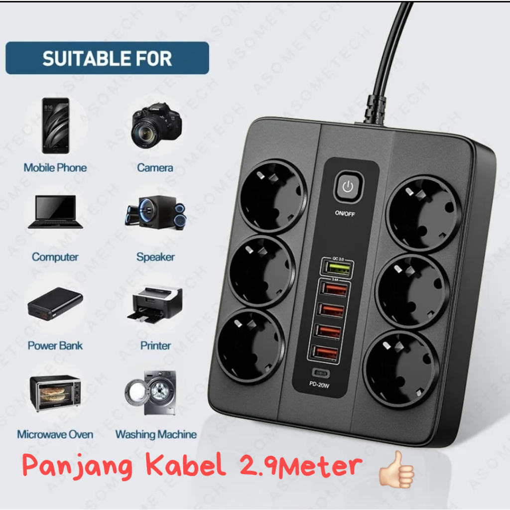 Stop Kontak 6 Power Socket 5 USB 1 pd 3000w BKL11EU QC.30 Fast