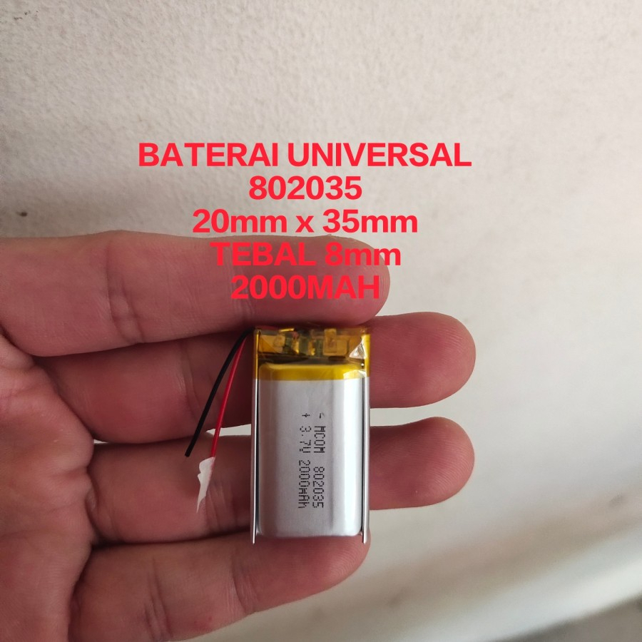 BATERAI UNIVERSAL 802035 UKURAN 20mm x 35mm 2000mah KABEL 2 MANTUL