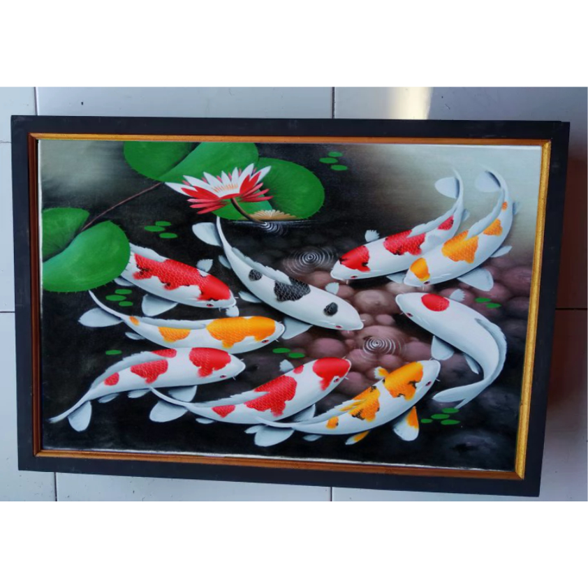 [61] Lukisan Cetak Ikan Koi Keberuntungan 65 x 45 cm Plus Bingkai/pigura