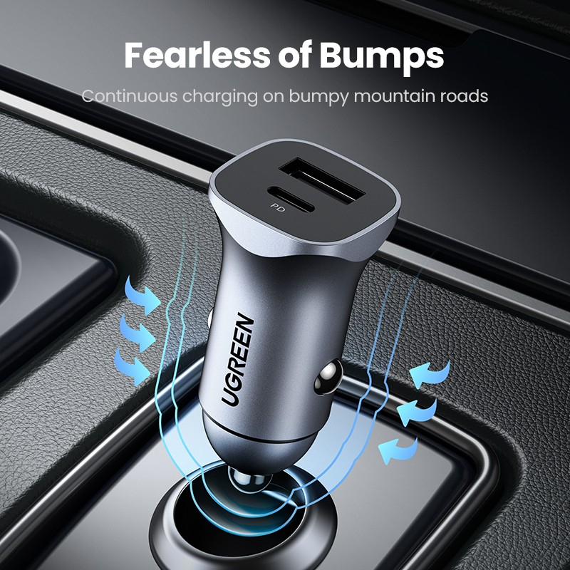 UGREEN Kepala Adaptor Saver Car Charger Cas Mobil 30W USB + Type C QC 4.0 PD 3.0 Super Fast Charging 25W Multi Protection 40858