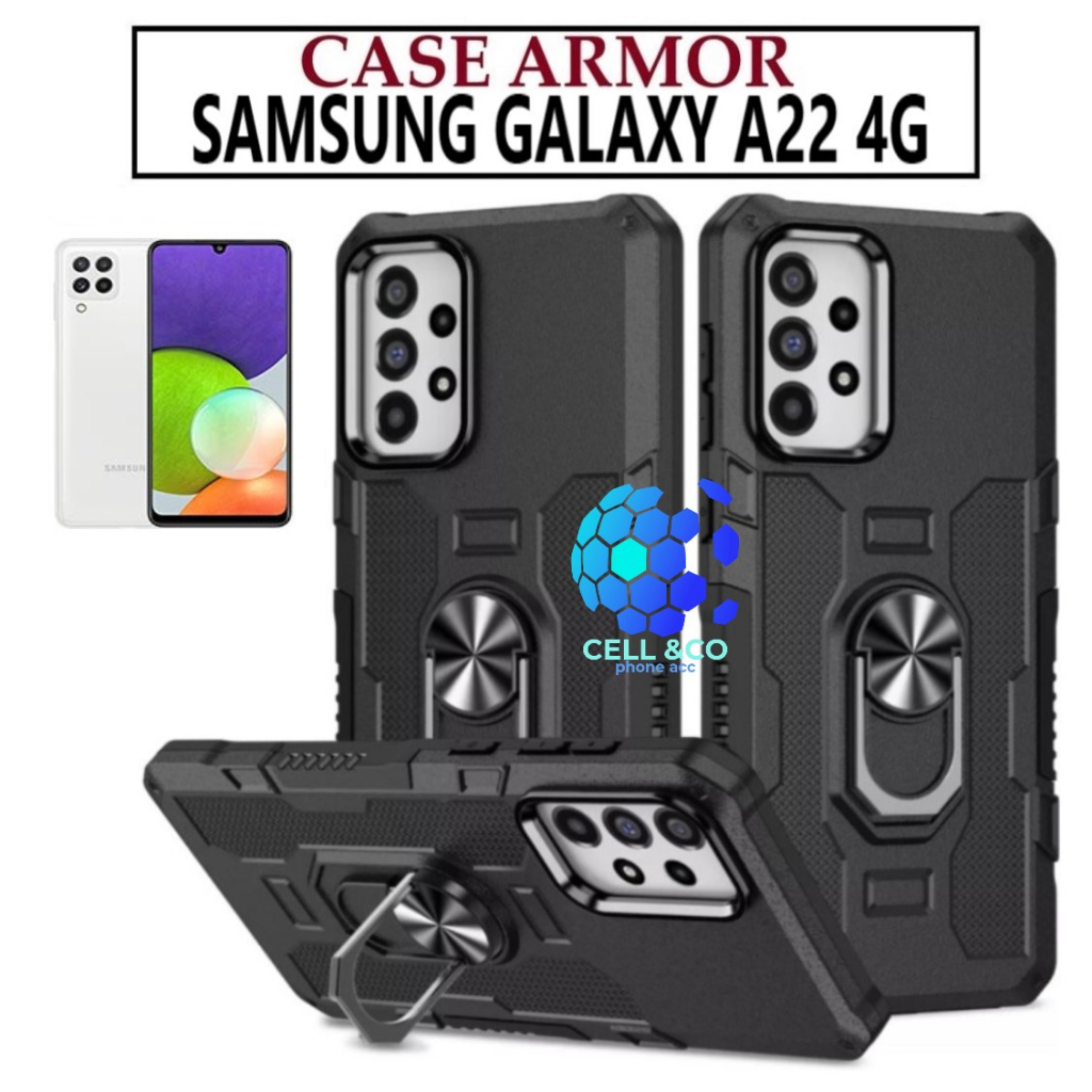 Case Armor SAMSUNG A22 4G Iring Cincin Magnetic Kesing Hp Protect kamera Premium Hard Case Standing Robot Pelindung Kamera