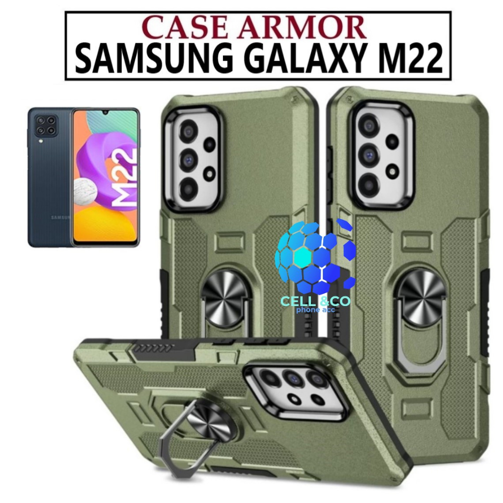 Case Armor SAMSUNG M22 Iring Cincin Magnetic Kesing Hp Protect kamera Premium Hard Case Standing Robot Pelindung Kamera