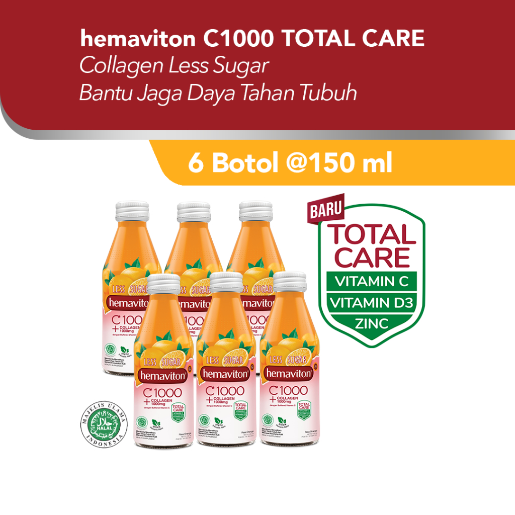 hemaviton C-1000+Collagen Less Sugar 150mL x 6 Botol [Exp : 11.2023]