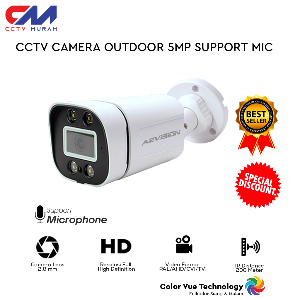 Kamera CCTV Analog Outdoor 5mp, Full HD 1080p, Dilengkapi Dengan Microphone. Camera CCTV  AHD Outdoor 5mp Full High Definition