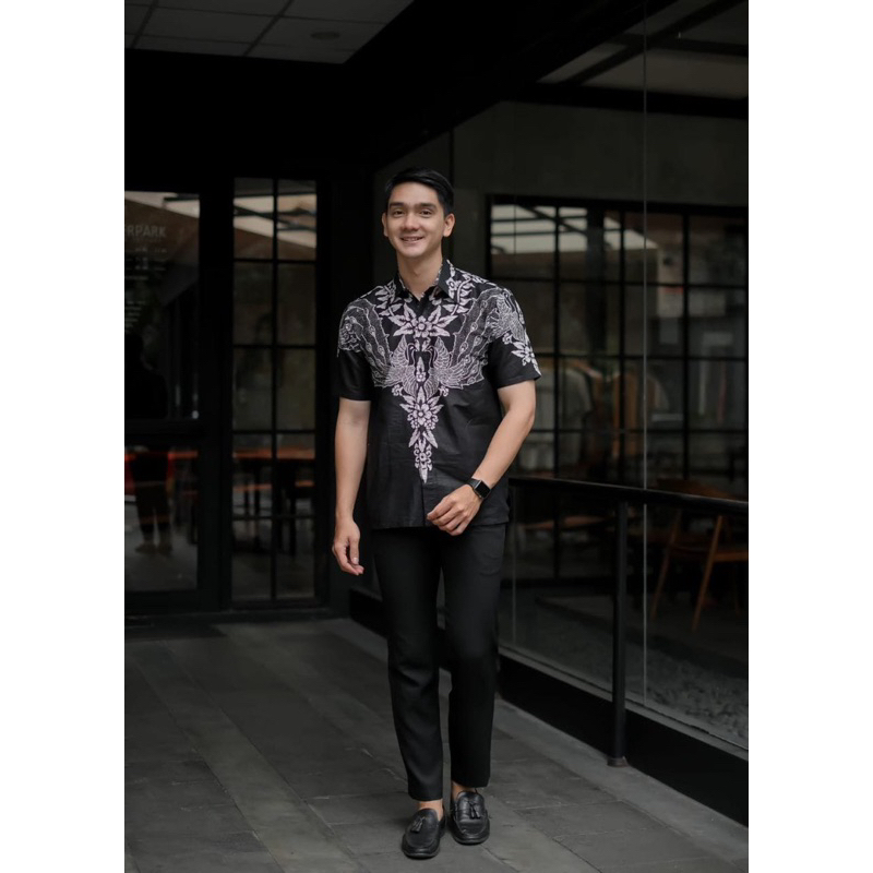 PROMO! BATIK PRIA HITAM MANIS MOTIF MANOK KEMBAR