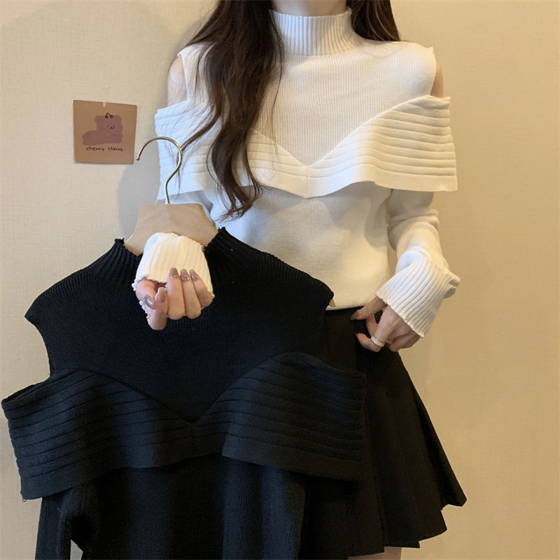 Atasan Turtleneck Rajut Offshoulder | A720 | Sabrina Knit Top Lengan Panjang Korean Style