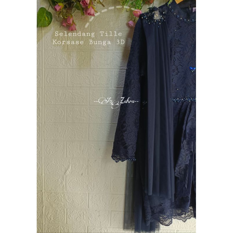 Selendang kebaya Tille Polos bunga 3D untuk kebaya gaun pesta