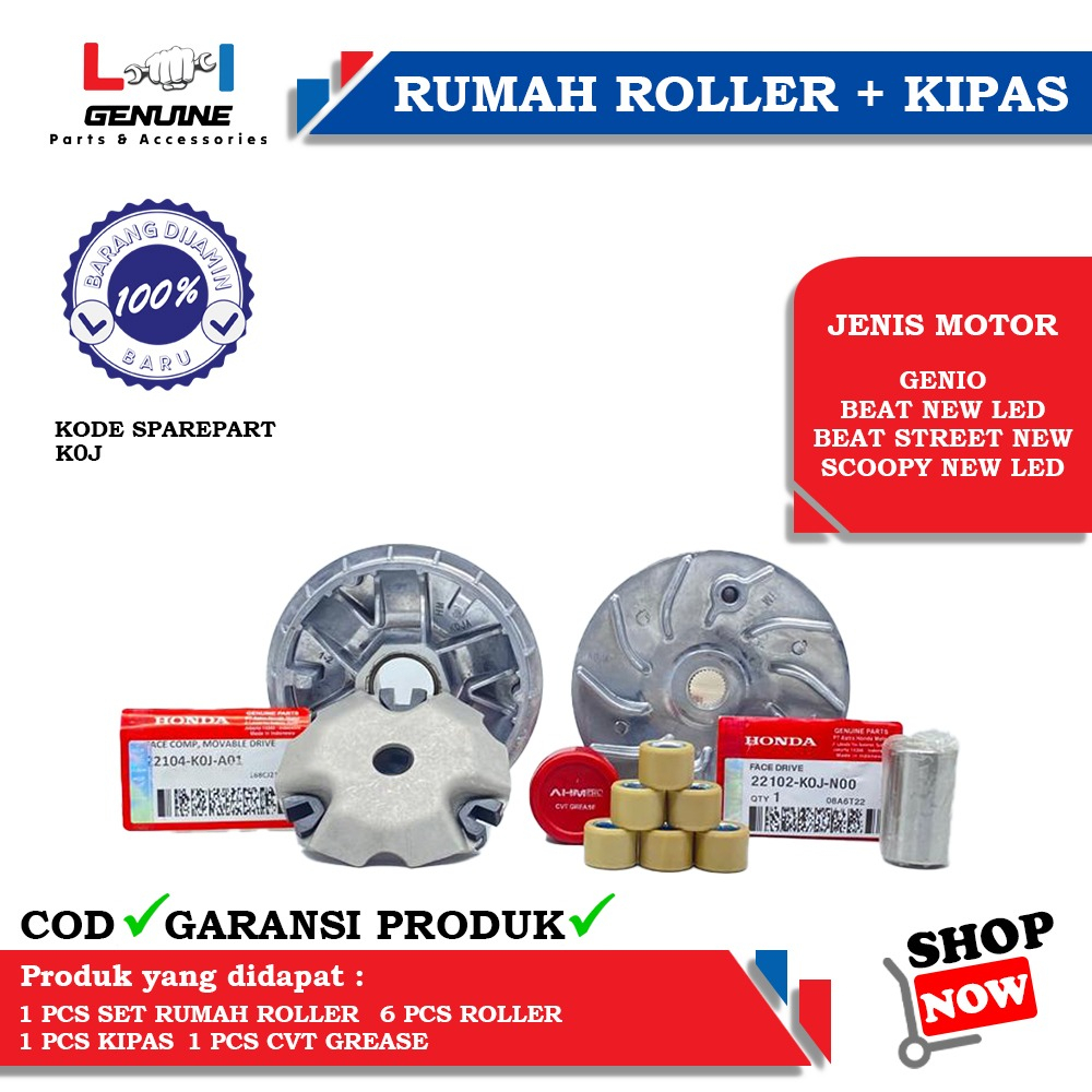 -LOI- RUMAH ROLLER SET KIPAS ROLLER CVT GENIO, BEAT STREET NEW LED, SCOOPY/BEAT NEW LED K0J
