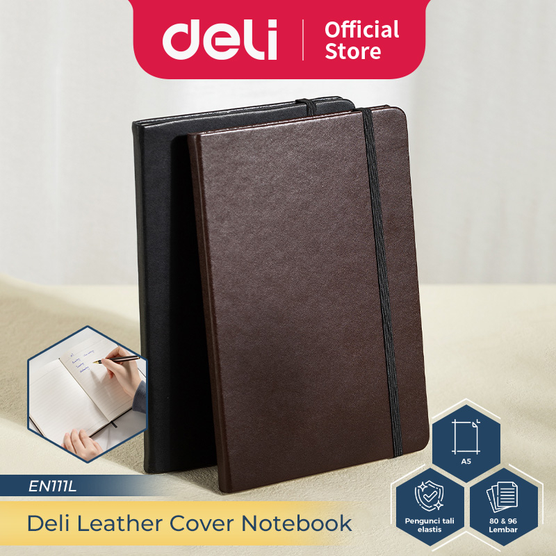 

Deli Leather Cover Notebook / Buku Catatan / Agenda Sampul Kulit A5 80 96 Lembar 70GSM Hard Cover EN111L EN12XL EN132L