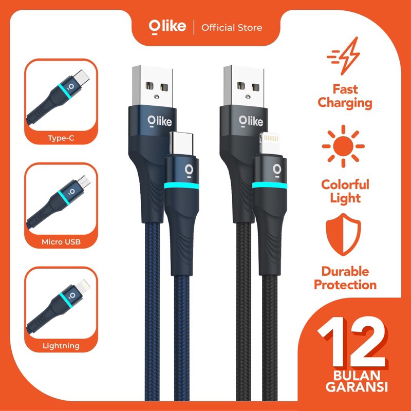 OLIKE D101 Kabel Data Charger FAST CHARGING LED USB MICRO TYPEC IPHONE D101 - Garansi 1 Tahun