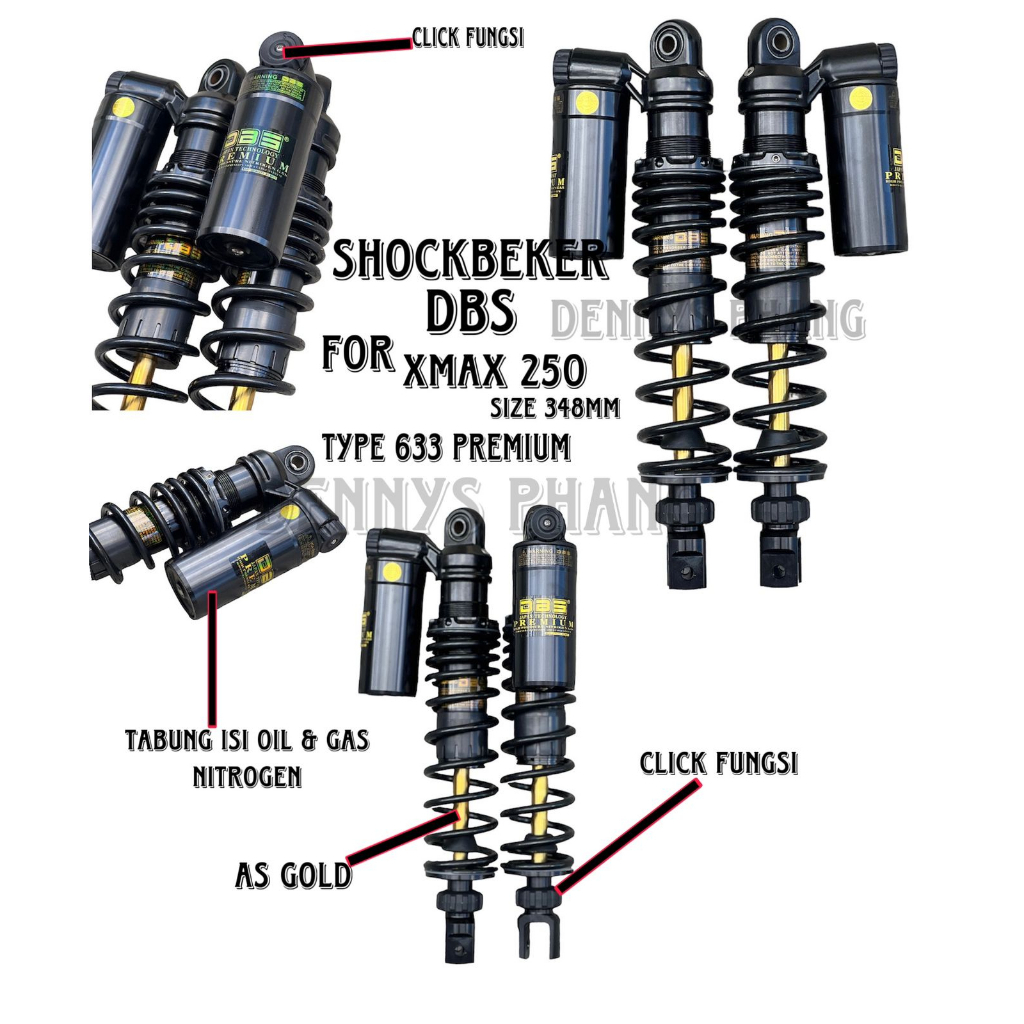 SHOCK DBS 633 PREMIUM TABUNG ATAS XMAX 250 348mm CLICK ATAS BAWAH FUNGSI