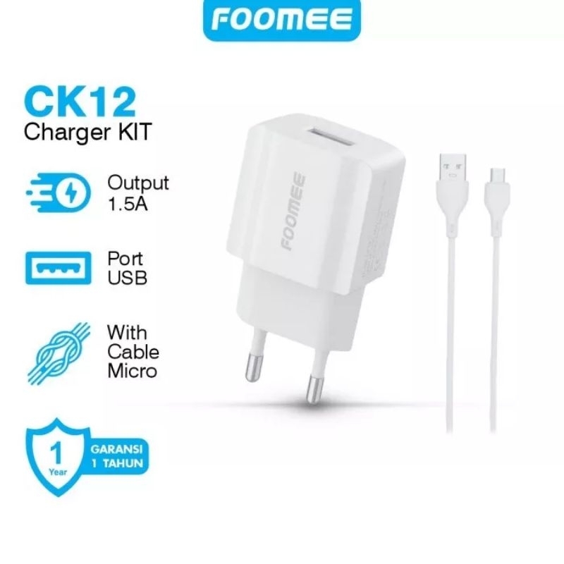 Foomee CK12 Fast Charging 1.5A Travel Charger Kit with Micro USB Cable