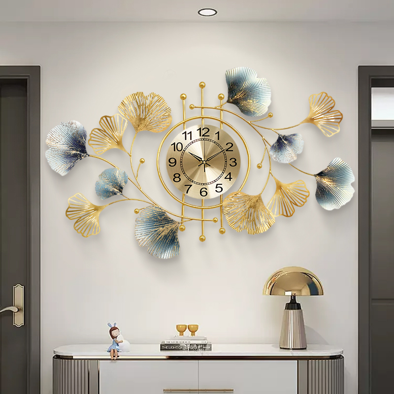 ⭐Kemasan Aman⭐Ginkgo Leaf Creative Wall Decoration Jam Dinding LUXURY 87 * 48cm Kreatif Rumah Mode Diam Jam Kuarsa Dekorasi