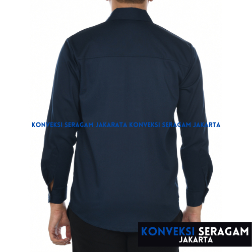 Seragam Kerja BUMN Kemeja Kerja BUMN Lengan Panjang Warna Navy Bahan American Drill Custom Bordir Satuan