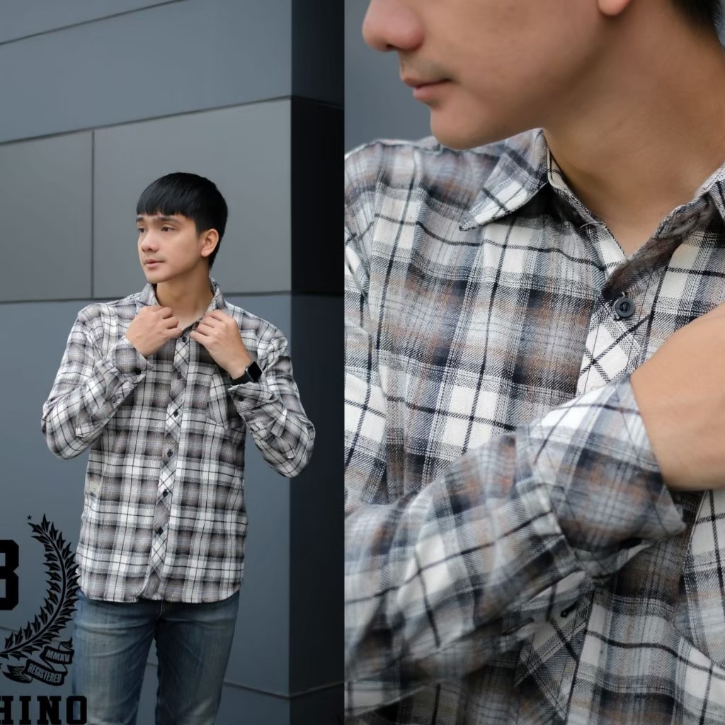 kemeja pria lengan panjang motif garis / flanel pria lengan panjang slimfit