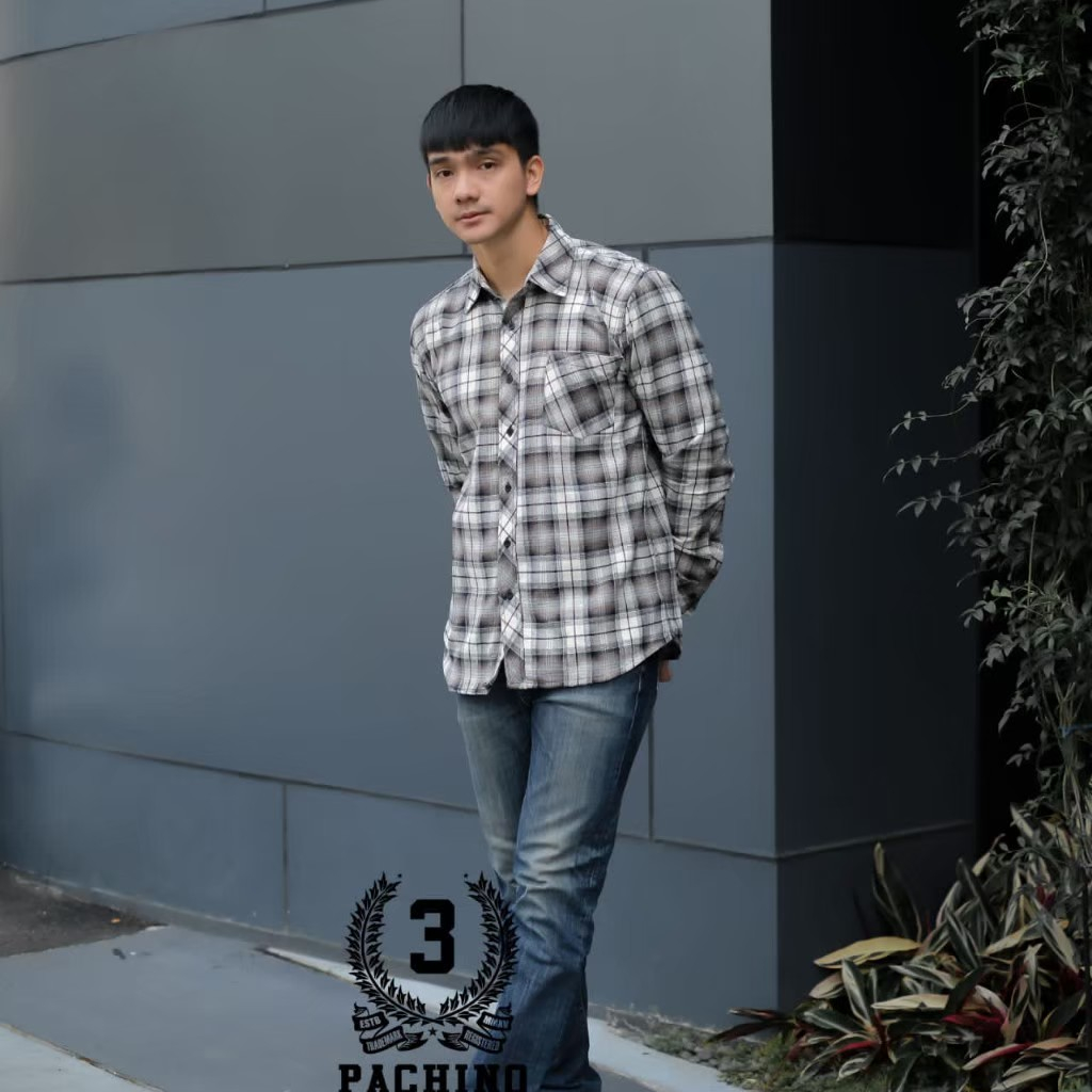 kemeja pria lengan panjang motif garis / flanel pria lengan panjang slimfit