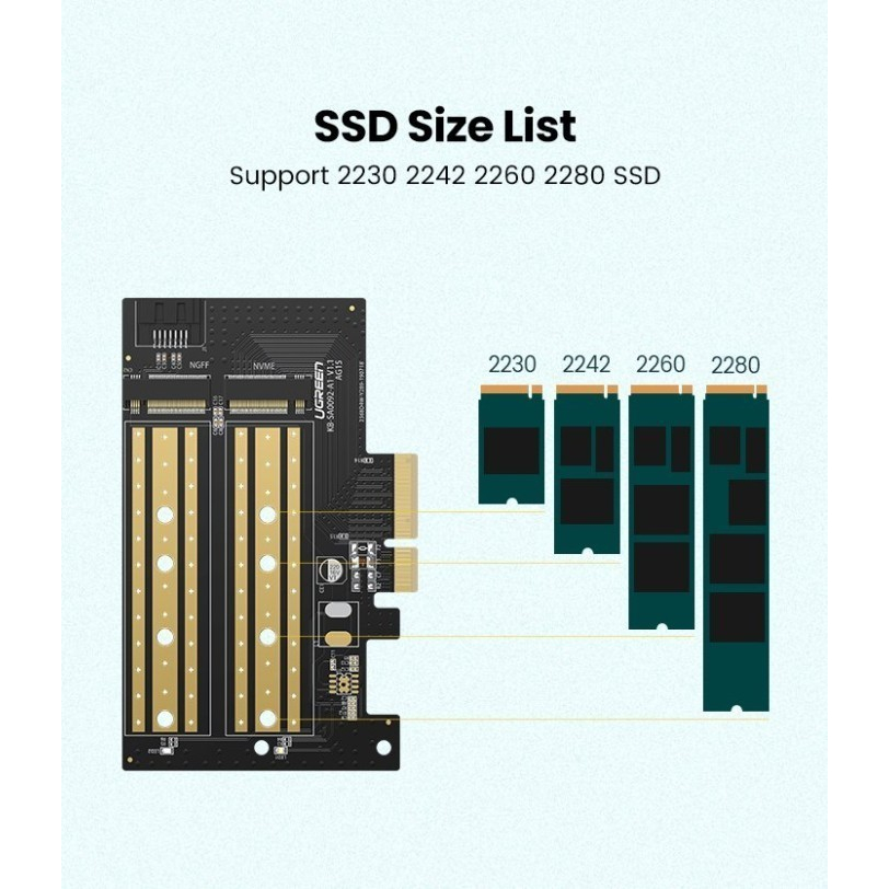 UGREEN SATA NVMe M.2 To PCI-E 3.0 X4 Expansion Card M-Key B-key 70504