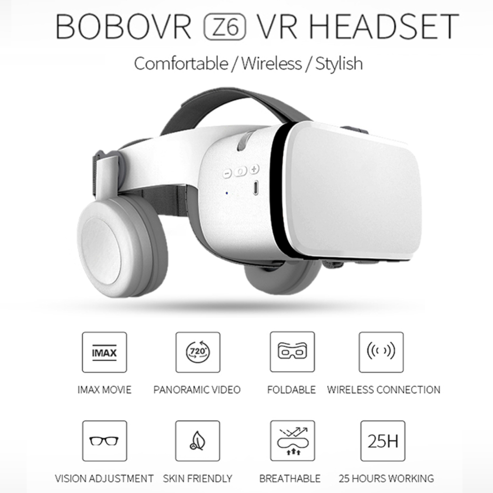 BOBOVR Virtual Reality Glasses VR Box 3D with Headphone - Z6 - White