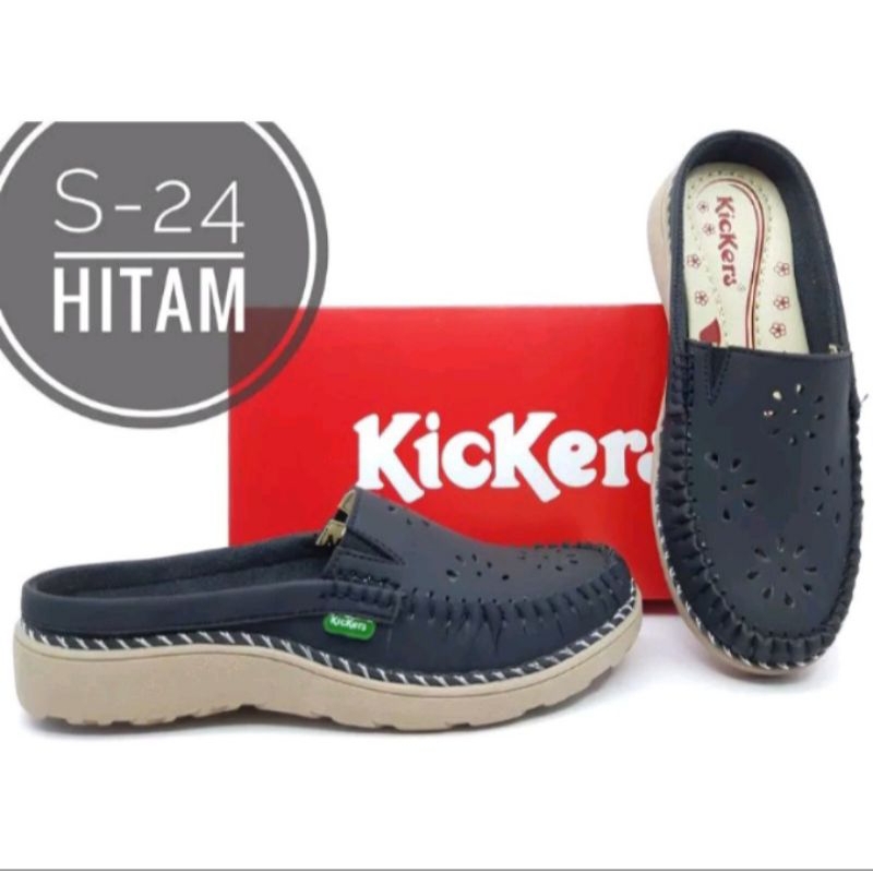 sepatu kulit slip on wanita kickers. S-24 Kulit