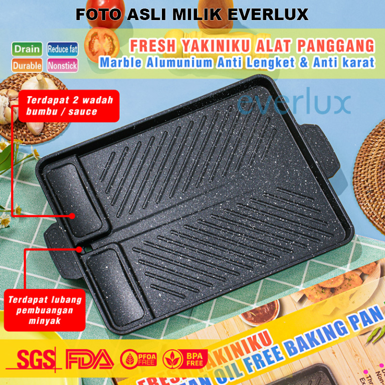 ALAT MASAK BBQ Fresh Yakiniku Grill Pan 3in1 Anti Karat Panci panggang / Tempat pemanggang sauce place 2158