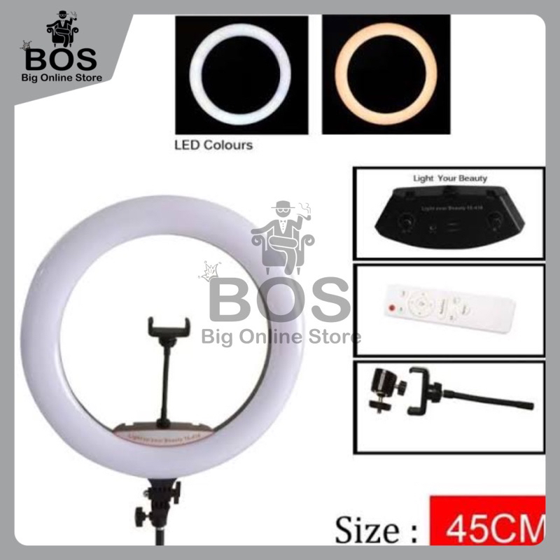 BOS - TRIPOD LIVE 2.1 METER PLUS SELFIE RING LIGHT RINGLIGHT LAMPU LED 45CM / 45 CM